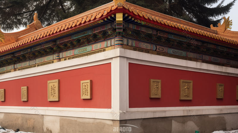 大气古建筑古风房檐红色墙面,高清,摄影图,摄影图片,图片大全,摄影图免费下载